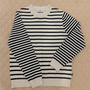 Petit Bateau Cream and Black Striped Crewneck Sweater